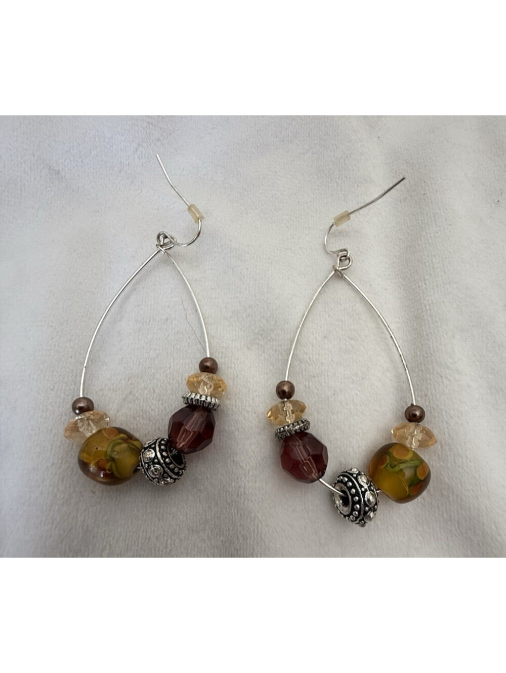 Oval Drop Earrings Dangle Beads Earwire Natural Tones